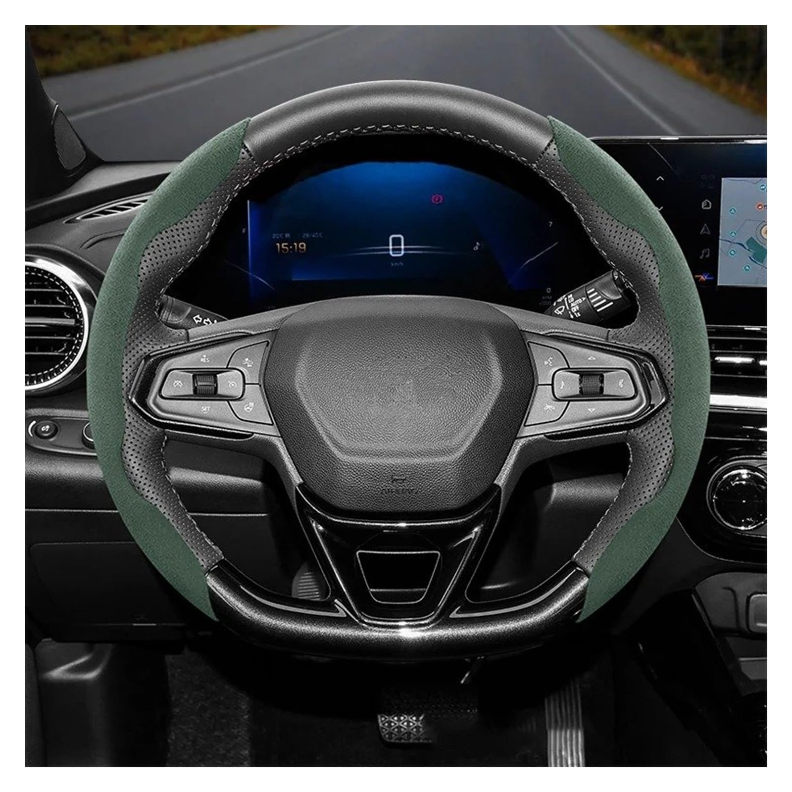 Auto Lenkradbezug Für Chevrolet Für Cruze Für Lacetti Für Equinox Für Tracker S10 Für Spark Für Orlando Wildleder Snap-on Lenkrad Abdeckung Auto Lenkradabdeckung(Green D 2-Piece Set) von tnbru