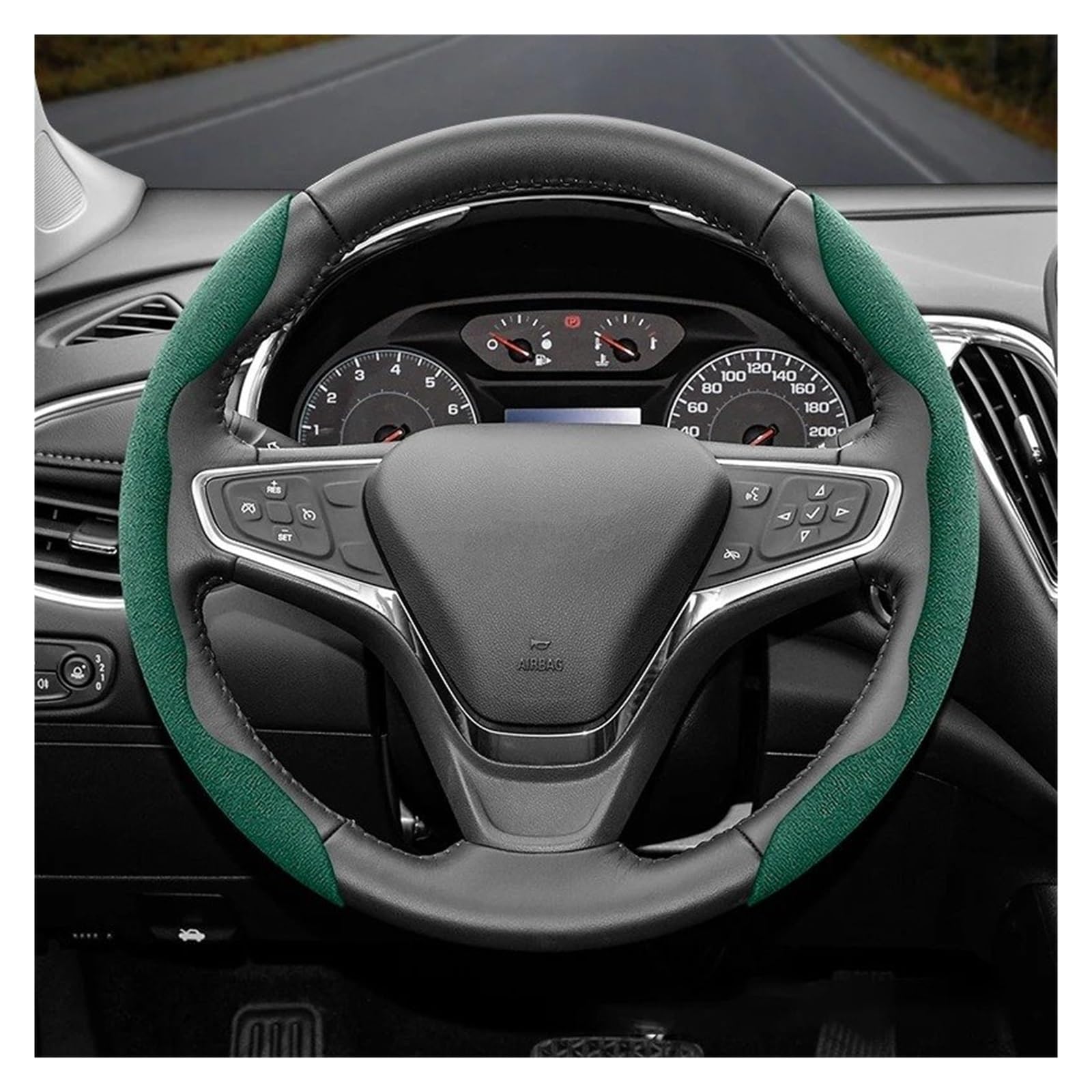 Auto Lenkradbezug Für Chevrolet Für Cruze Für Lacetti Für Equinox Für Tracker S10 Für Spark Für Orlando Wildleder Snap-on Lenkrad Abdeckung Auto Lenkradabdeckung(Green O 2-Piece Set) von tnbru