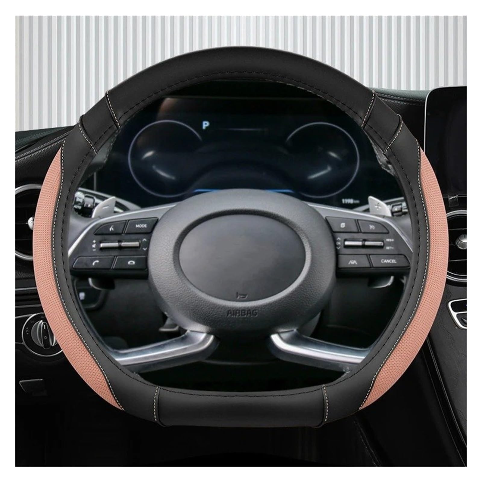 Auto Lenkradbezug Für Hyundai Für Creta II 2021 2022 EIS Seide + Leder D Form Auto Lenkrad Abdeckung Auto Zubehör Auto Lenkradabdeckung(PINK) von tnbru