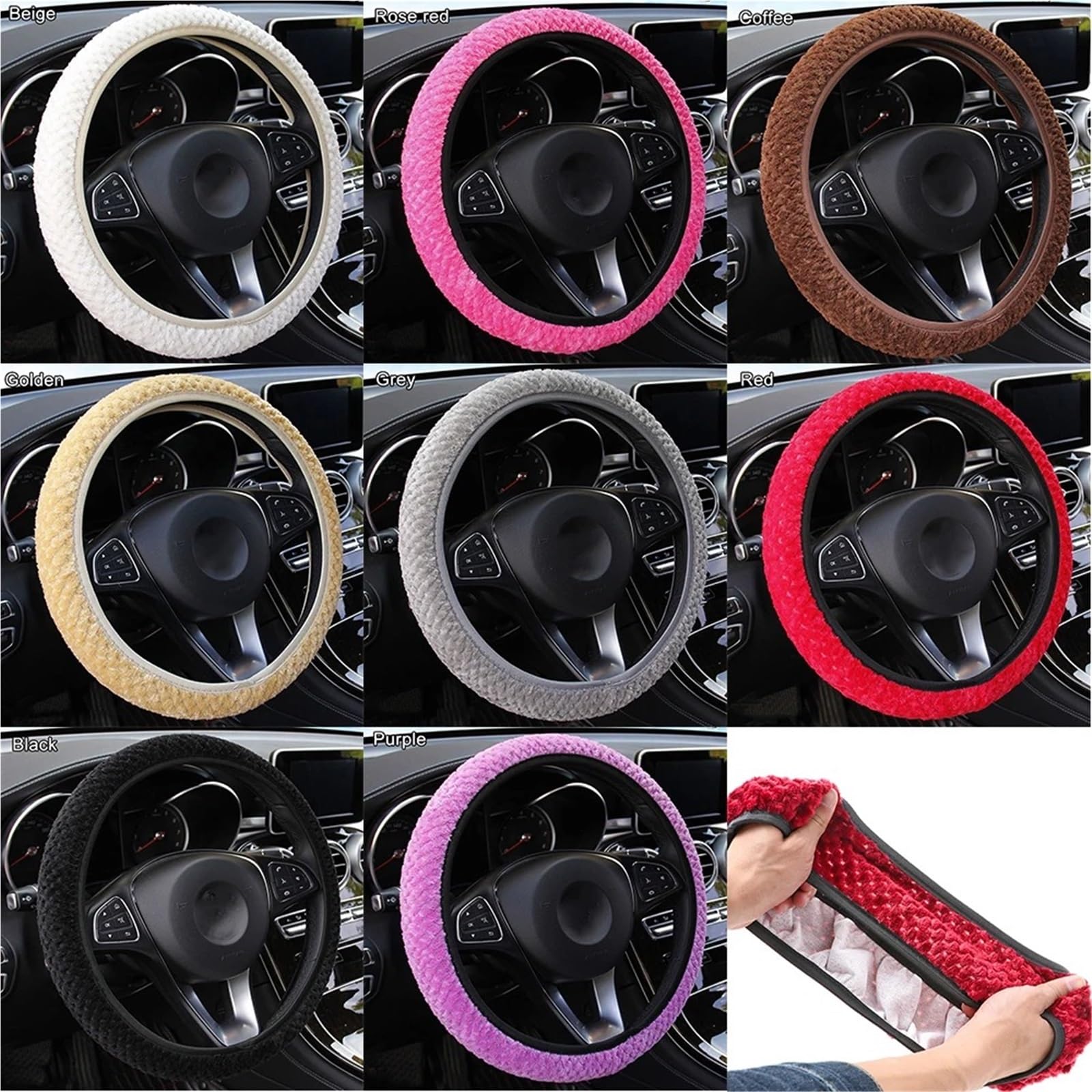 Auto Lenkradbezug Universal Auto Lenkrad Abdeckung Perle Samt Warme Plüsch Weiche Anti-Rutsch Schutz Winter Auto Lenkrad Abdeckung Auto Lenkradabdeckung(Rose red) von tnbru