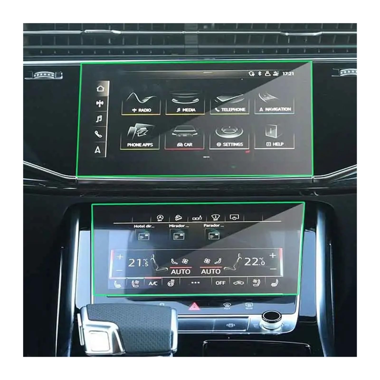 Navigation Displayschutzfolie Für Q8 Für Q7 2020 2021 GPS LCD Dash Board Bildschirm Schutz Auto Navigation Gehärtetem Glas Bildschirm Schutz Film Aufkleber GPS Navi Displayschutzfolie(Upper and lower) von tnbru