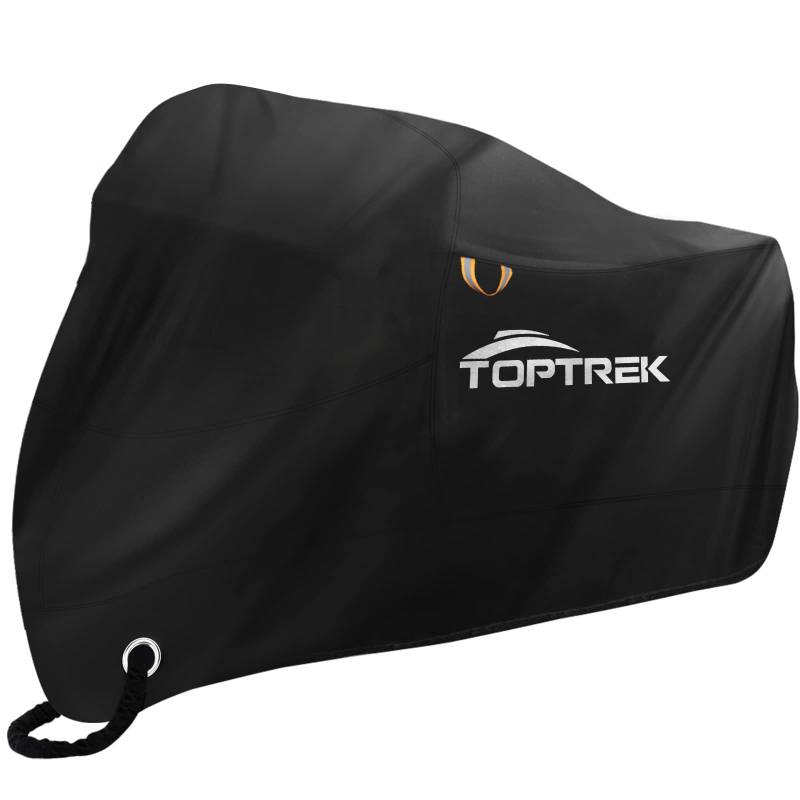 Toptrek Motorradabdeckung mit Nahtband Motorrad Abdeckplane XXXL 210D Oxford Stoff Motorradplane Wasserdicht Atmungsaktiv Outdoor Motorradgarage Schwarz(265 * 105 * 133 cm) von toptrek