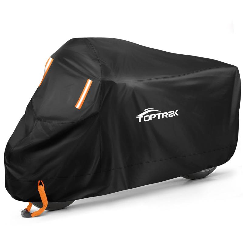 toptrek Motorrad Abdeckplane Outdoor XXXL Motorradabdeckung Wasserdicht Motorradgarage Winterfest Motorradplane mit Schlossloch für Harley-Davidson, Honda, Suzuki, Kawasaki (265x105x125 cm) von toptrek