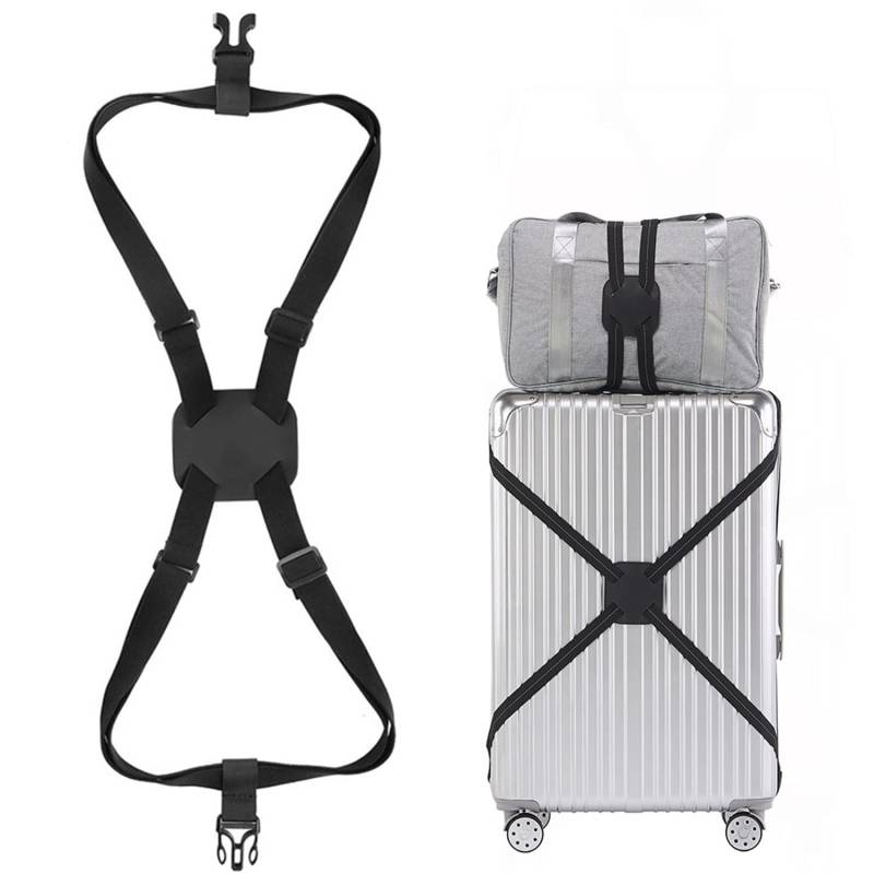 Koffergurt Kofferband Gepäckgurte - Verstellbarer elastischer Gepäckgurt, Bag Bungee Koffer, Reisezubehör mit Anti-Pinch-Schnalle, Koffergurt Luggage Strap für Koffer und Tasche(Schwarz) von trabag