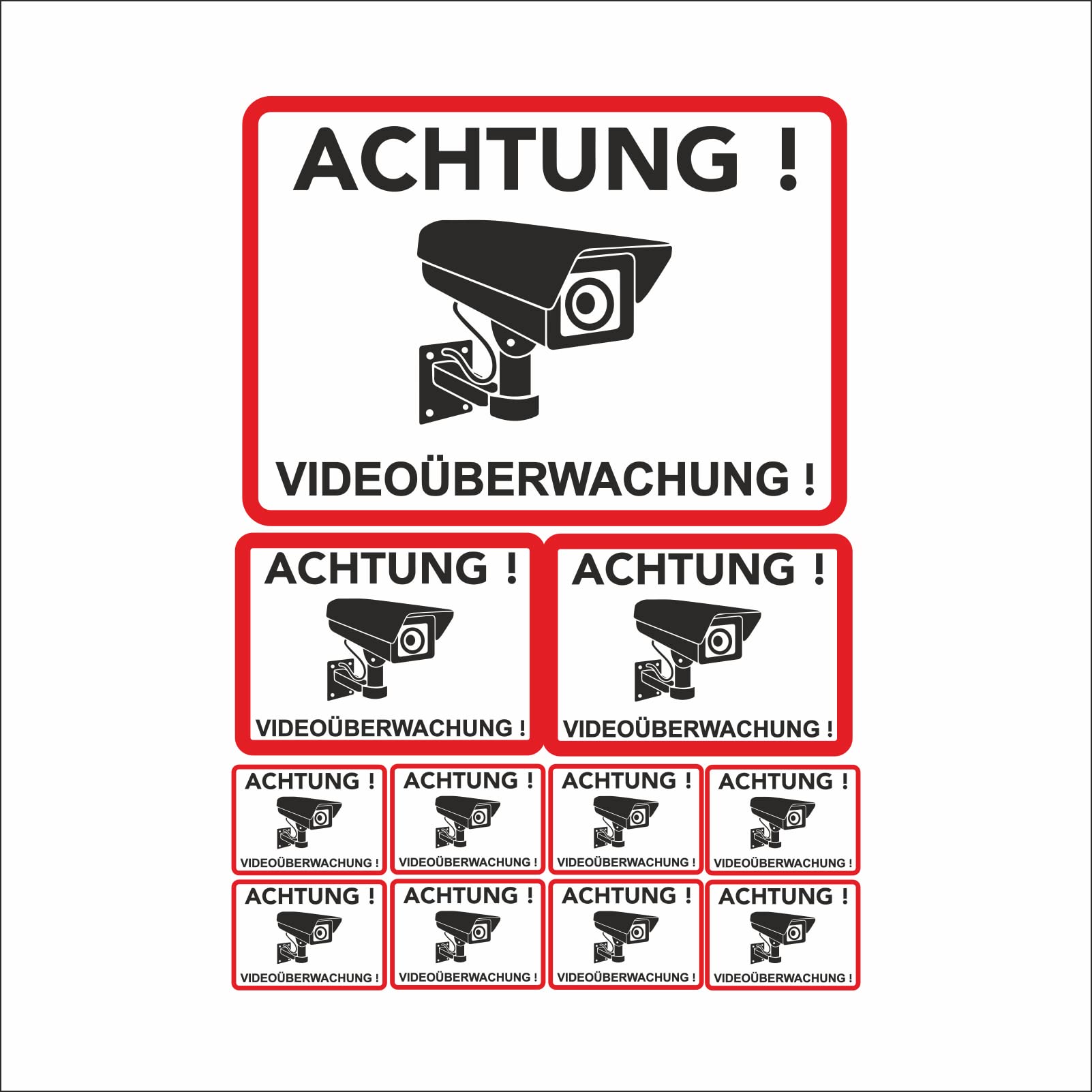 tradercat Aufkleber 10+1 XXL Set Kamera Achtung Videoüberwachung - 20cmx28cm Warnaufkleber/Hinweisaufkleber für Innen und Aussen mit UV-Schutz-, Hinweis/Gefahr Schild – Digitaldruck von tradercat