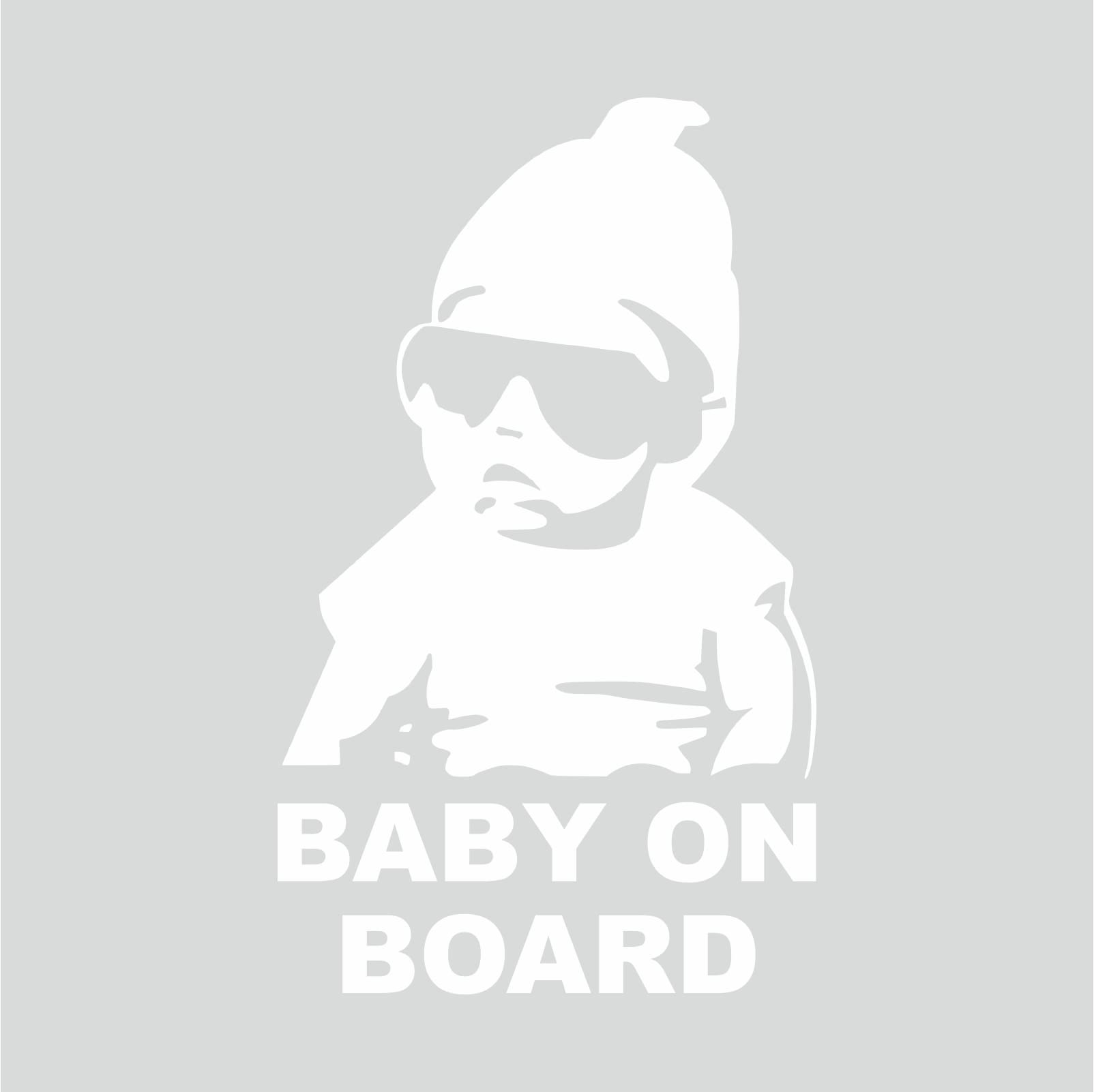 tradercat Auto Aufkleber Baby on Board Hangover Sonnenbrille - 9cmx15cm - Sticker für alle Oberflächen - Fenster, Seitenspiegel, Heckscheibe, Motorhaube, Fahrzeug – mit Anleitung (Weiss) von tradercat