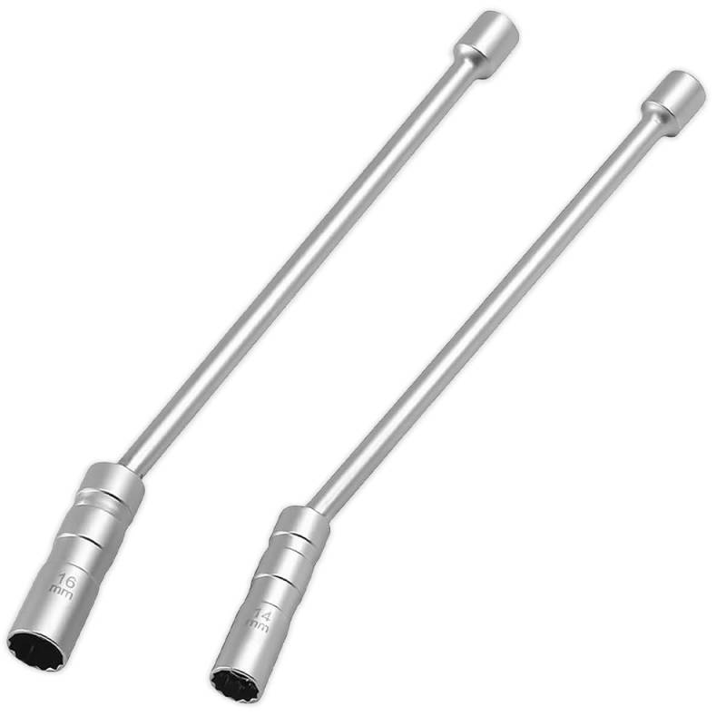 tronisky 2 Stück Zündkerzenschlüssel Set, Universal Flexibel Zündkerzenschlüssel 14mm und 16mm, 360° Drehbare Magnetische Steckschlüssel, 3/8" Zündkerzen Nuss, zum Auto Zündkerzen Wechsel von tronisky