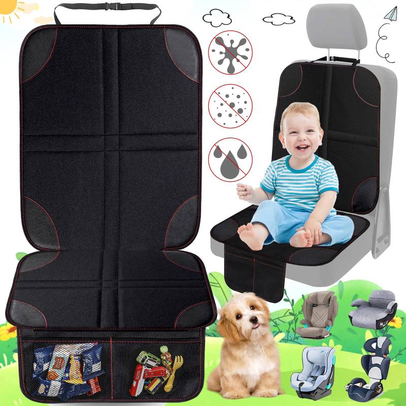 truee Auto Sitzunterlage Kinder, Wasserabweisender Kindersitzunterlage, rutschfeste Kindersitzunterlage, Autositzauflage Mit Netztaschen, Universal Kindersitz Schutzauflage(Schwarz) von truee