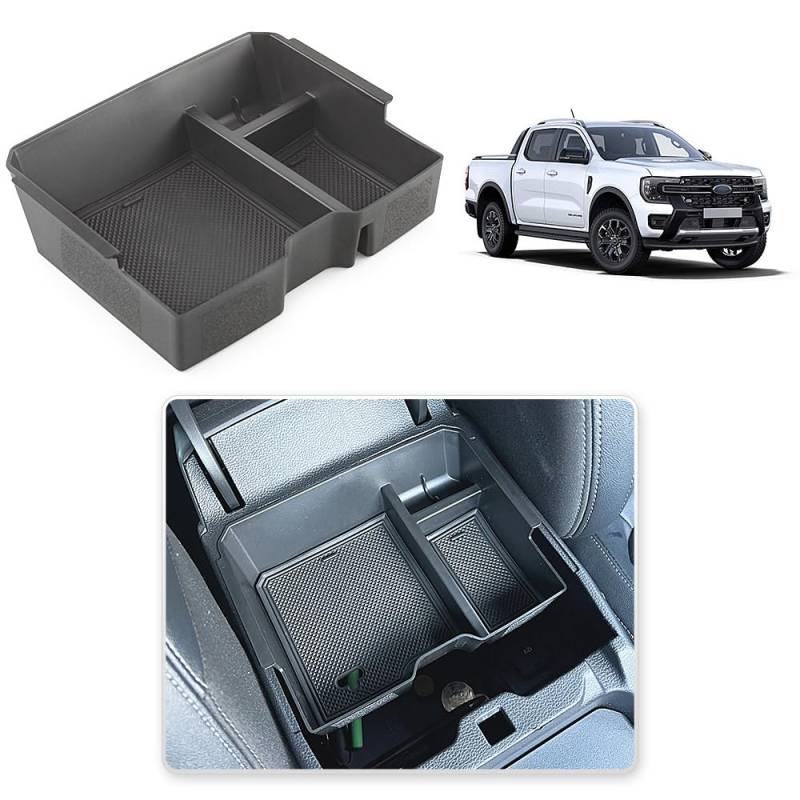 tunez Mittelkonsole Zubehör Organizer kompatibel mit Next Gen Ford Ranger XL XLT XLS Hi-Rider Wildtrak Sport Platinum Raptor Everest 2022 2023 2024 2025 2026 Konsole Armlehne Box Einsatz Tray von tunez