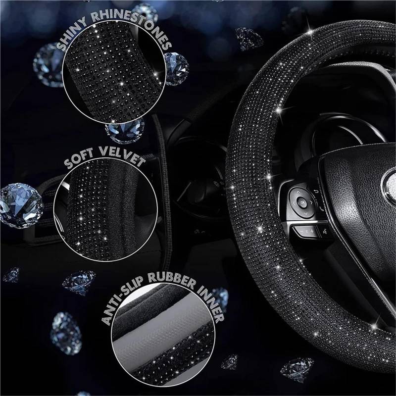 Lenkradhülle Bling Bling Diamant Strass Kristall Auto Lenkrad Abdeckung PU Leder Auto Zubehör Fall Auto Styling Auto Lenkradabdeckung(Blue) von tusgt