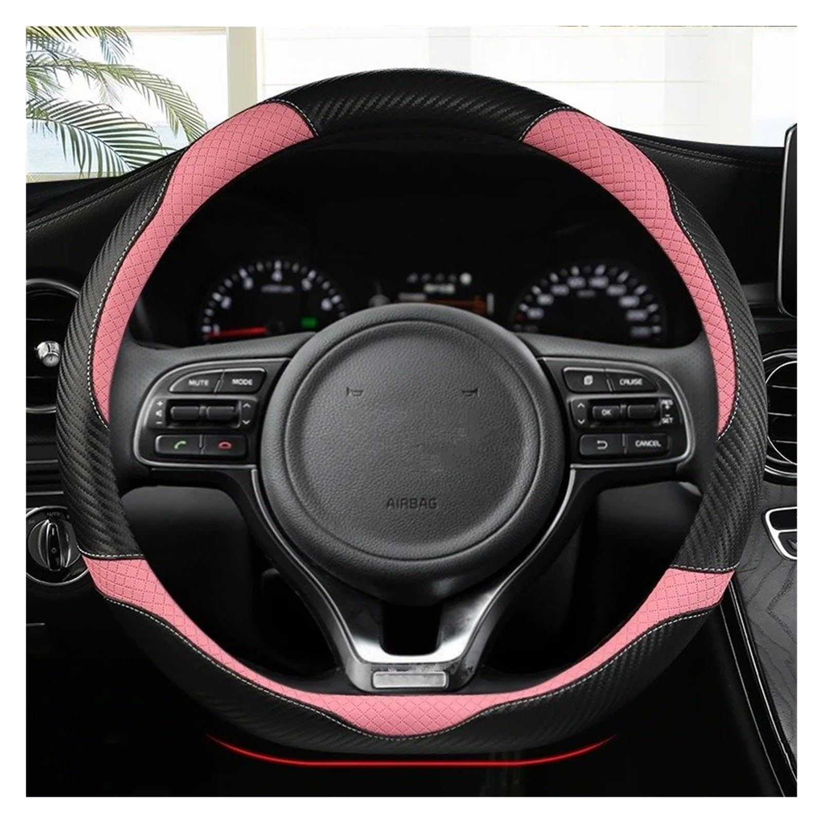 Lenkradhülle Für Kia Für Ceed Für Sportage Für Cerato Für Seltos Für Soul Für Rio 3 4 5 Carbon Faser Leder Auto Lenkrad Abdeckung Auto Lenkradabdeckung(PINK D Shape) von tusgt