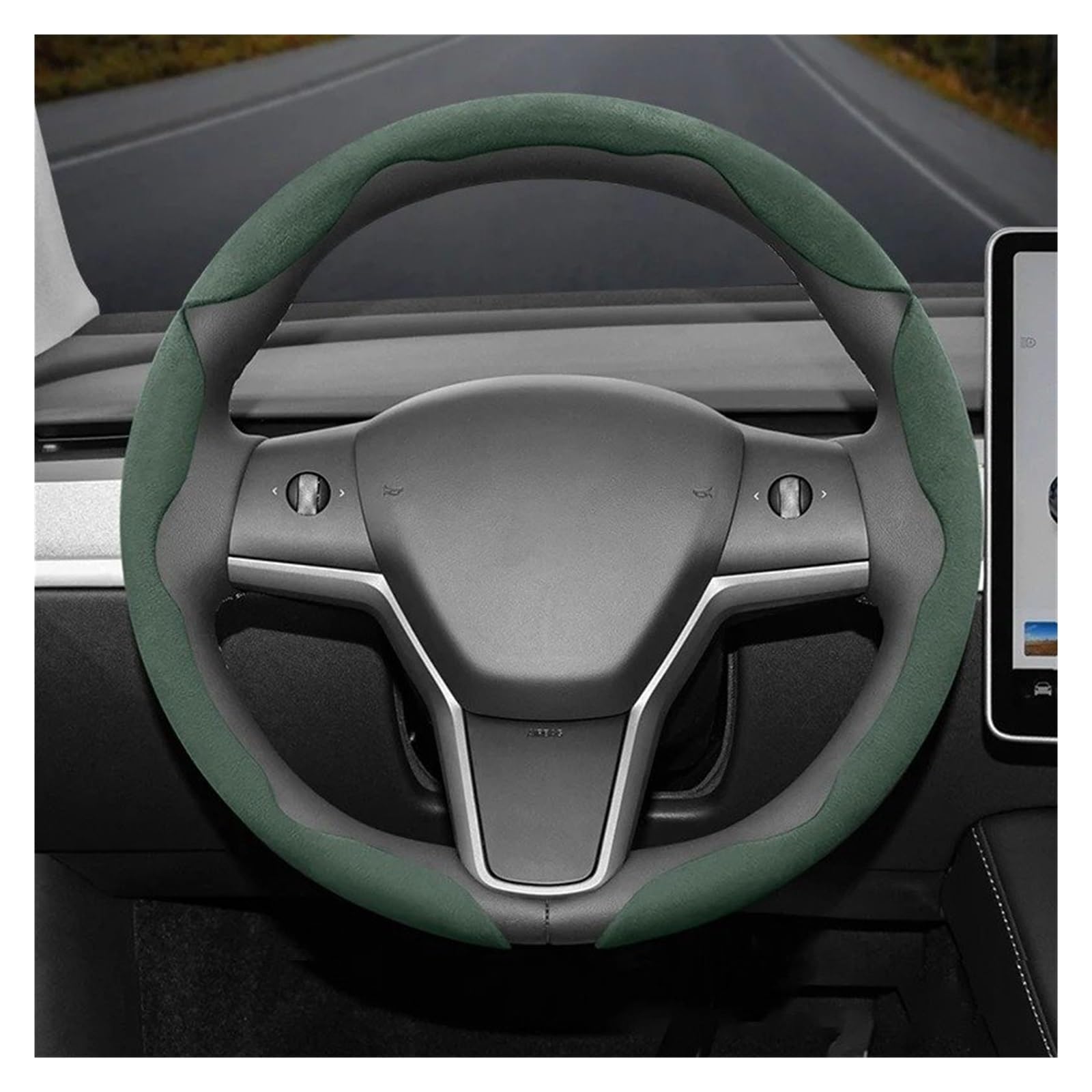 Lenkradhülle Für Tesla 3 YSX Wildleder Snap-on Lenkrad Abdeckung Autos Zubehör Auto Zubehör Auto Lenkrad Abdeckung Auto Auto Lenkradabdeckung(Green O 3-Piece Set) von tusgt