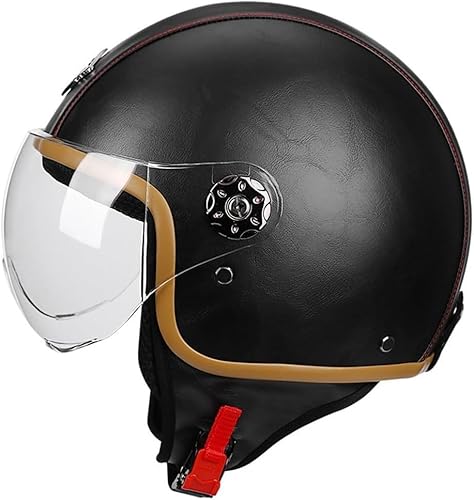 3/4 Motorradhelm, Offener Helm, Motorrad-Halbhelm Mit Sonnenblende, Retro-Vintage-Stil, Jet-Helm Für Männer Und Frauen, Motorrad-Sturzhelm, DOT/ECE-geprüft(B) von tylxayoxa