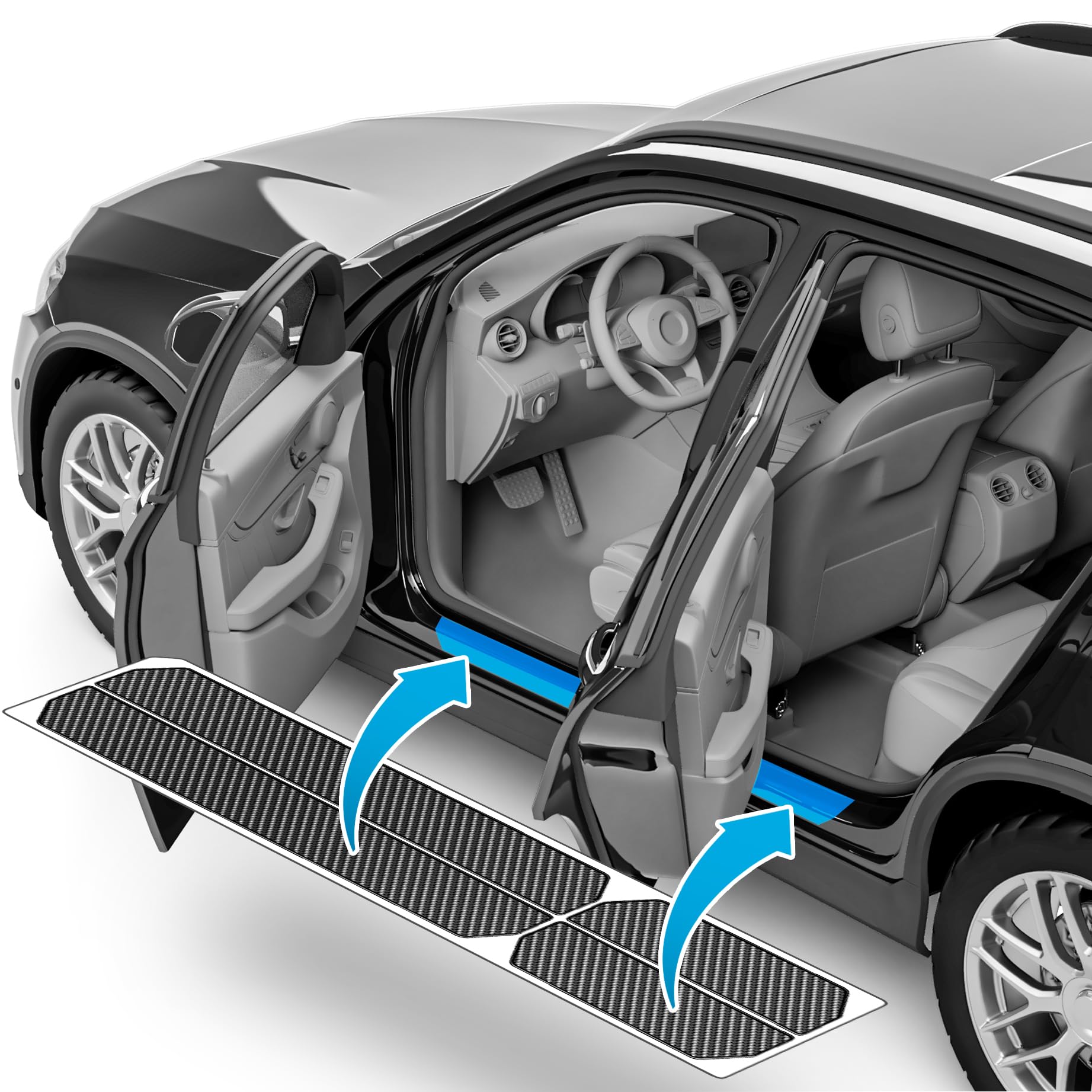 Auto Einstiegsleisten Schutz für Skoda Kamiq NW4 I 2019-2024 - Schutzfolie Autotür Zubehör Zierleisten Lackschutzfolie Carbon Schwarz von uProtect