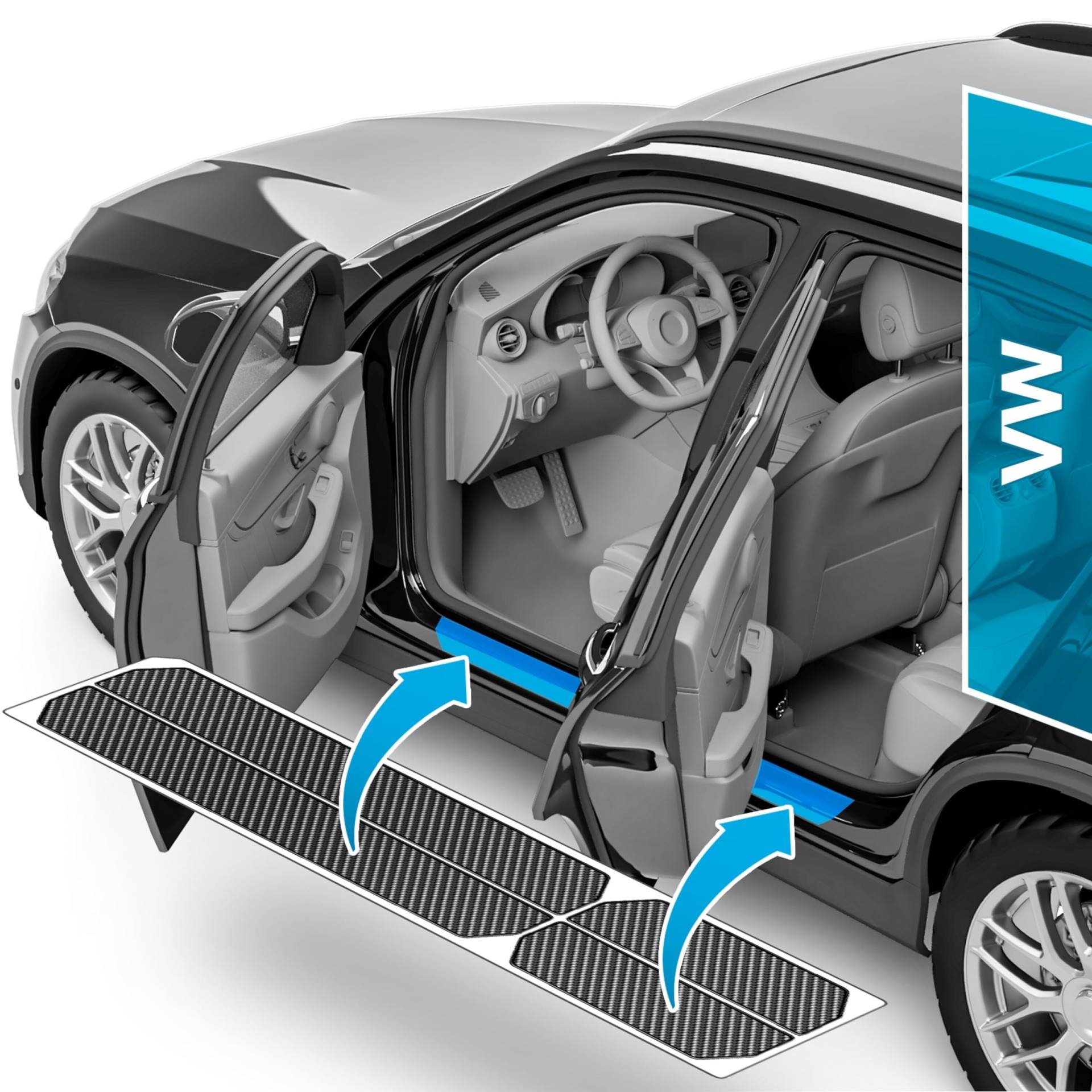 Auto Einstiegsleisten Schutz für VW Taigo CS I 2021-2024 - Schutzfolie Autotür Zubehör Zierleisten Lackschutzfolie Carbon Schwarz von uProtect