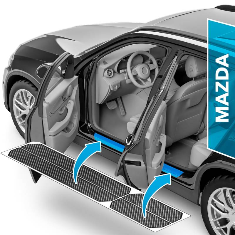 uProtect Auto Einstiegsleisten Schutz für Mazda 3 Schrägheck 4 (IV) BP I 2019-2024 - Schutzfolie Autotür Zubehör Zierleisten Lackschutzfolie Carbon Schwarz von uProtect