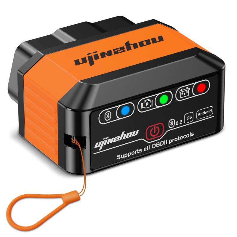 OBD2 Diagnosegerät OBD Bluetooth 5.2 Adapter: Wireless Auto Diagnose Codeleser Scanner für alle Fahrzeuge - OBDII Tester Stecker für iOS Android Windows - Auslesegerät mit Vollen OBD2 Systemen von ujinzhou