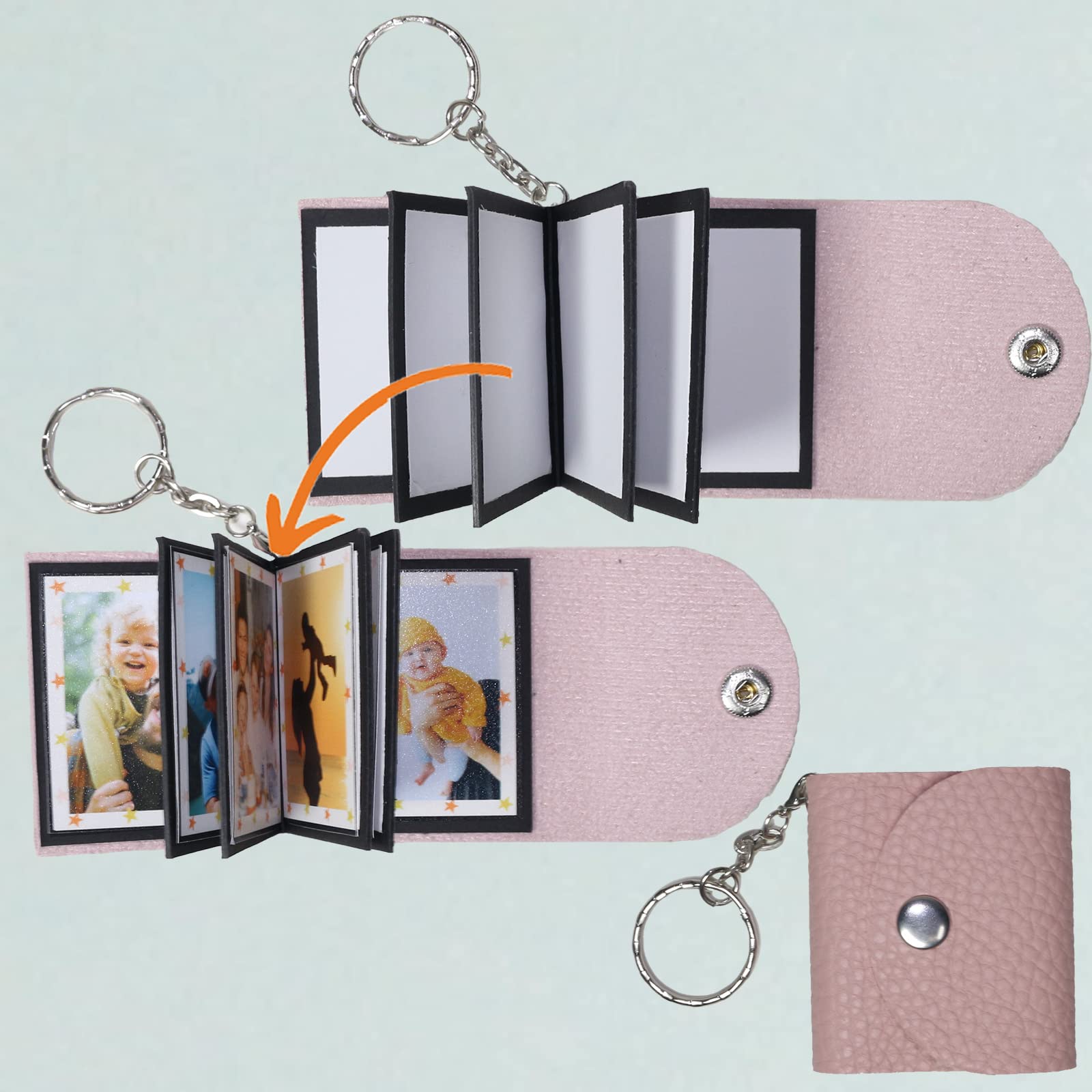 Mini-Fotoalbum mit Schlüsselanhänger, DIY Kleines, benutzerdefiniertes Leder-Fotogedächtnis, Schlüsselring Bild Schlüsselanhänger, Personalized Kleines Taschen Foto-Schlüssel Zubehör für Familie,Paare von uniqicon