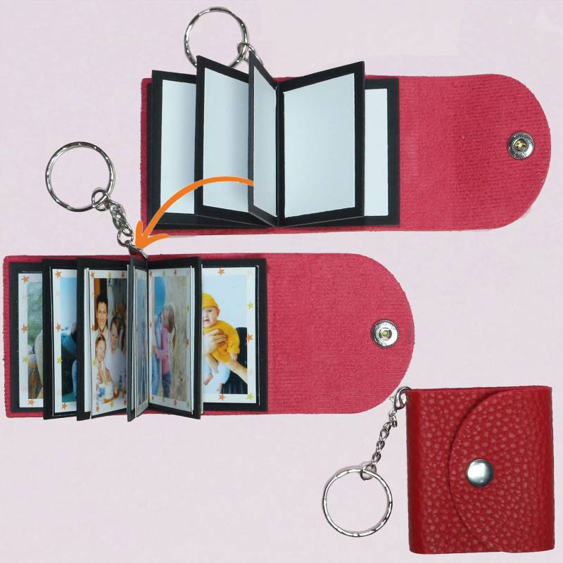 Mini-Fotoalbum mit Schlüsselanhänger, DIY Kleines, benutzerdefiniertes Leder-Fotogedächtnis, Schlüsselring Bild Schlüsselanhänger, Personalized Kleines Taschen Foto-Schlüssel Zubehör für Familie,Paare von uniqicon