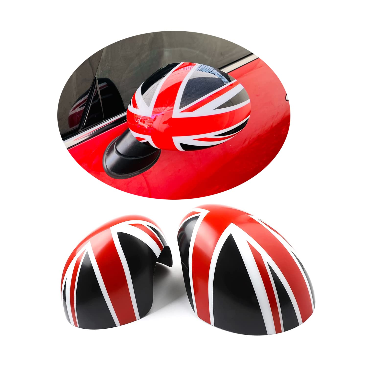 Der UK-Stil Seitenspiegelkappen Abdeckungen, Autotür Seitenspiegelabdeckungen Für Mini Cooper One/S/JCW Serie R R50 R52 R53 2002–2006(Union Jack schwarz/rot) von uvcany