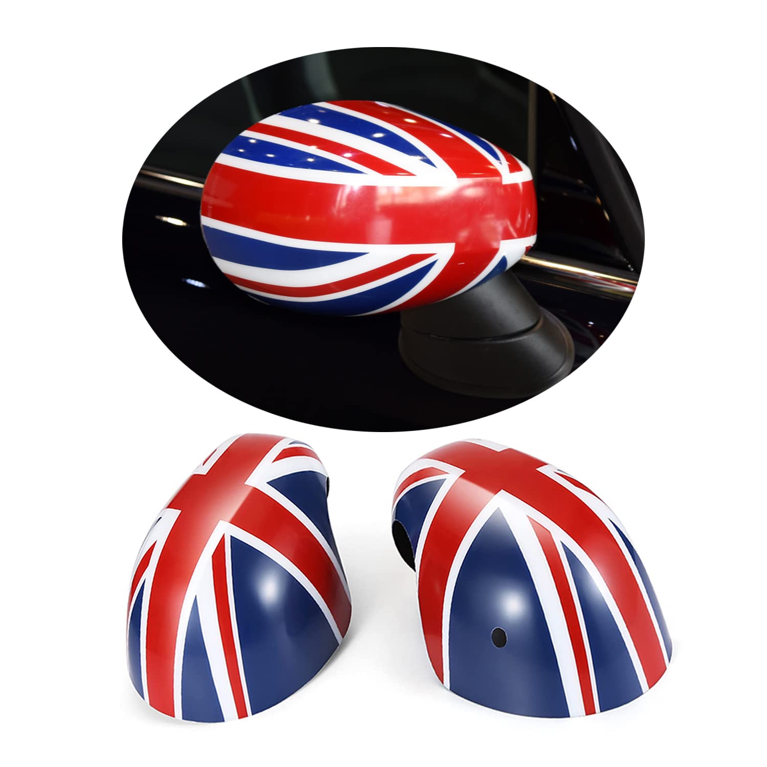 MINI F54-F60 Nach Juli 2019, Union Jack Spiegelkappen, Autotür Seitenspiegelabdeckungen Für Mini Cooper One/D/SD/S/JCW F-Serie F54 F55 F56 F57 F60(Union Jack Blau, F-Serie mit Lichtloch) von uvcany