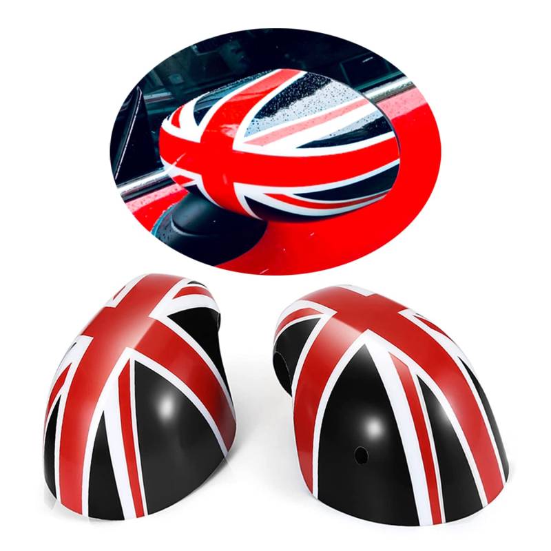 MINI F54-F60 Nach Juli 2019, Union Jack Spiegelkappen, Autotür Seitenspiegelabdeckungen Für Mini Cooper One/D/SD/S/JCW F-Serie F54 F55 F56 F57 F60(Union Jack Schwarz/Rot, F-Serie mit Lichtloch) von uvcany