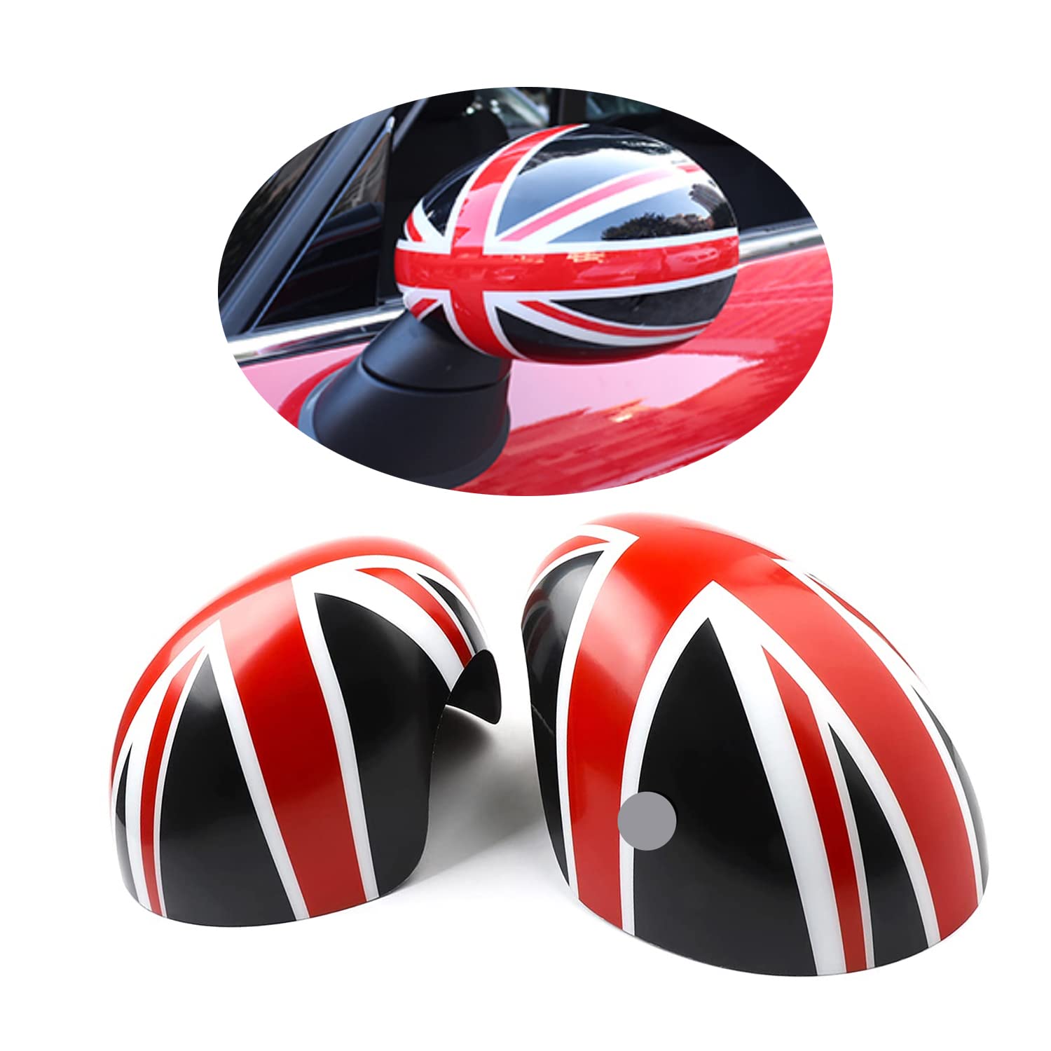 MINI F54-F60 Vor Juni 2019, Union Jack Spiegelkappen, Autotür Seitenspiegelabdeckungen Für Mini Cooper One/D/SD/S/JCW F-Serie F54 F55 F56 F57 F60(Union Jack Schwarz/Rot, F-Serie mit Lichtloch) von uvcany