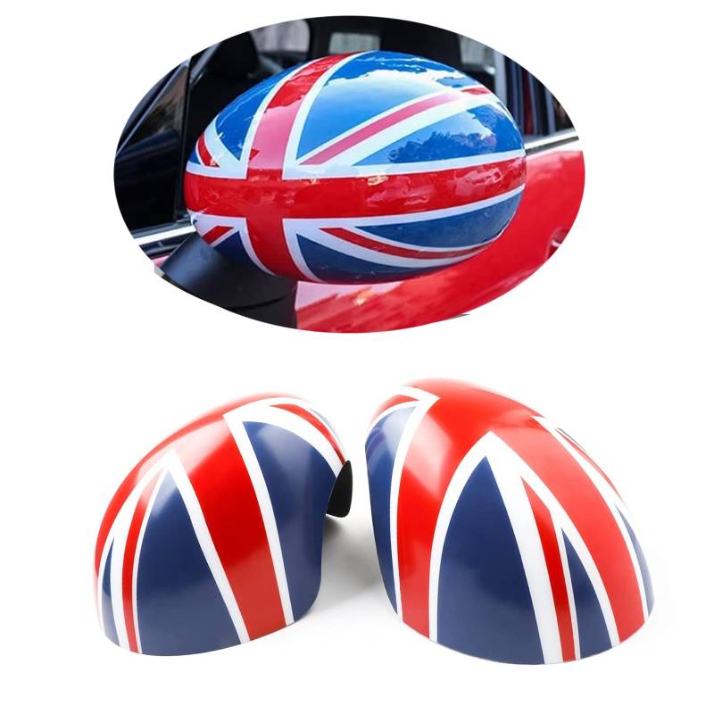 MINI R55-R61 Union Jack Spiegelkappen, Autotür Seitenspiegelabdeckungen Für Mini Cooper One/S/JCW Serie R R55 R56 R57 R58 R59 R60 R61(Union Jack Blau, Elektrisches Falten Seitenspiegel) von uvcany