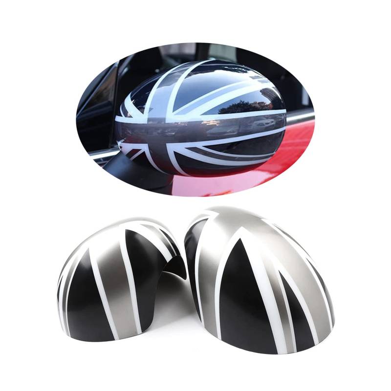 MINI Seitenspiegelkappen Abdeckungen, Autotür Seitenspiegelabdeckungen Für Mini Cooper One/D/SD/S/JCW Serie F F54 F55 F56 F57 F60 2014–2019.6 (Union Jack Grau, F-Serie Kein Lichtloch) von uvcany