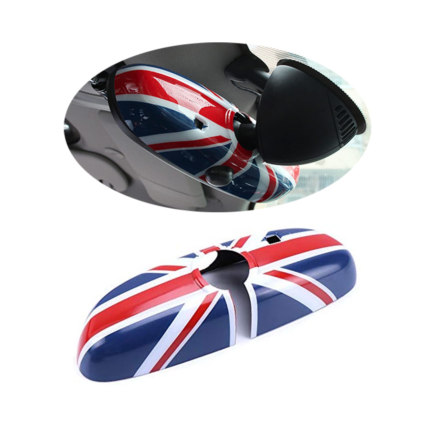 Rückspiegel Abdeckung, Innenspiegel-Abdeckung für MINI Cooper One/S/JCW F-Serie(Union Jack Blau, Mit Blendschutz, F54 F55 F56 F57 F60 2014-2022) von uvcany