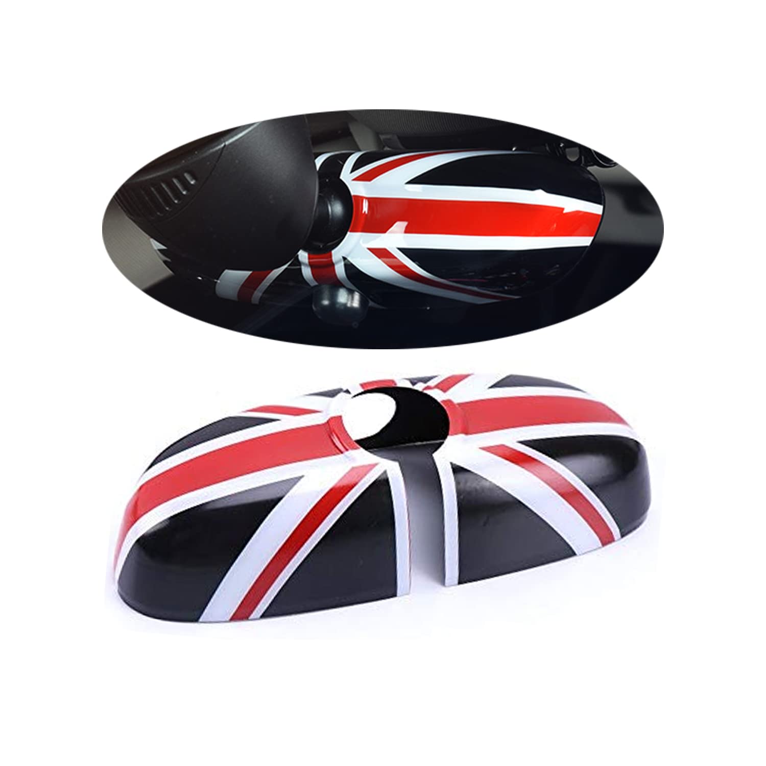 Rückspiegel Abdeckung, Innenspiegel-Abdeckung für MINI Cooper One/S/JCW F-Serie(Union Jack Schwarz, Ohne Blendschutz, F54 F55 F56 F57 F60 2014-2022) von uvcany