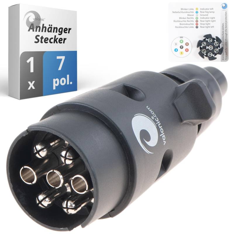 valonic Premium Anhänger Stecker - 7 polig, schwarz - inkl. Verkabelungs-Schablone - 7poliger Anhängerstecker von valonic