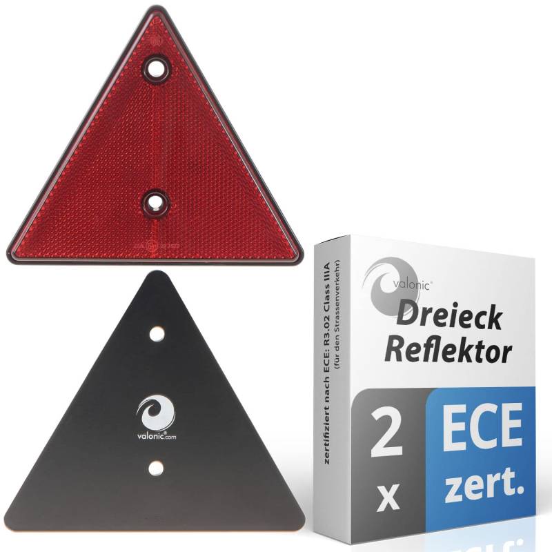 valonic Dreieck Rückstrahler, 2 Stück - zertifiziert nach ECE: R3.02 Class IIIA (für Strassenverkehr)- 15cm - Reflektor für Anhänger - rot - keine Schrauben enthalten von valonic