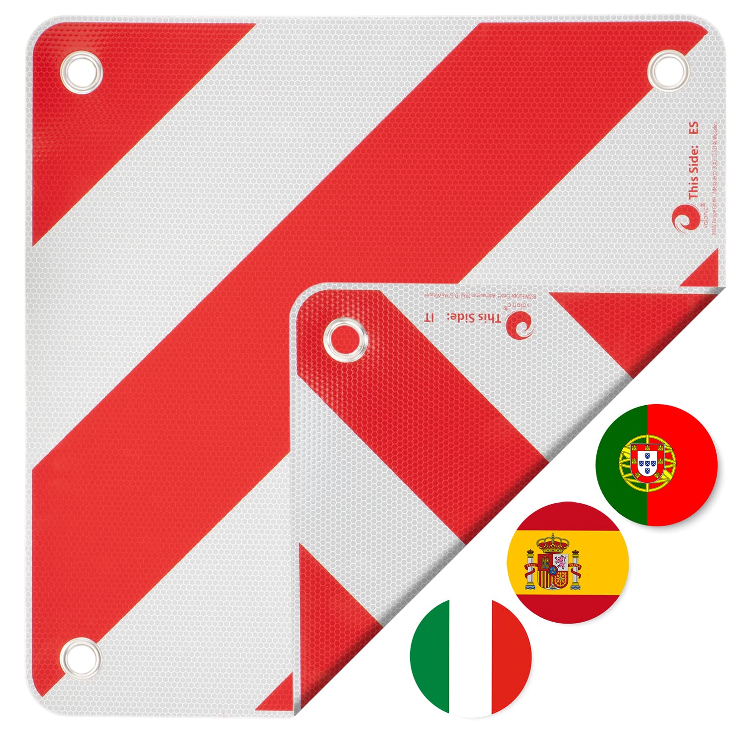 valonic Premium Warntafel - 3in1 für Italien,Spanien und Portugal - Robustes PVC, 50x50cm, reflektierend, für Wohnmobil, Wohnwagen, Fahrradträger, Heckträger von valonic