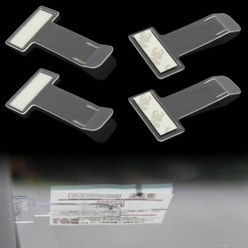 vcsjw 4 Stuck Parkscheinhalter Clip,Transparent Auto Parkausweis Halterung Windschutzscheibe Ticket Halter,Selbstklebend Tickets Clips für Parktickethalter Auto Parkschein von vcsjw