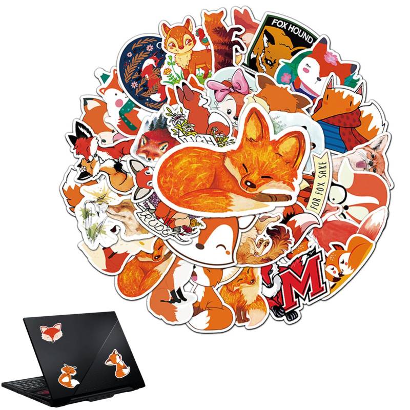 vcsjw 50 Stück Fox Sticker,wasserdichte Vinyl Sticker,Fox Aufkleber,Animal Fox Sticker,Fox Aesthetic Sticker Pack Für Kinder Jugendliche Erwachsene,Für Scrapbook,Skateboard,Auto,Gepäck von vcsjw