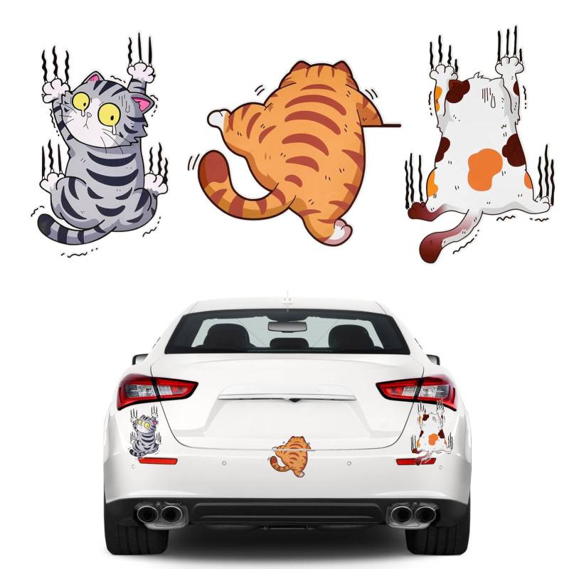 vcsjw Autoaufkleber Lustig,Autoaufkleber Katze,3 Stück 3D Cartoon Tier Katze Lustige Autoaufkleber,Wassdichte PVC Cat Aufkleber Fenstersticker für Auto Dekoration von vcsjw