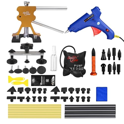 veco chajor Auto Dellen Reparatur Ausbeulwerkzeug Set 59 Pcs, Lackfreies Beulen Reparaturset Dent Puller Kit, Gleithammer Dent Abzieher mit 16 Stück Klebel von veco chajor