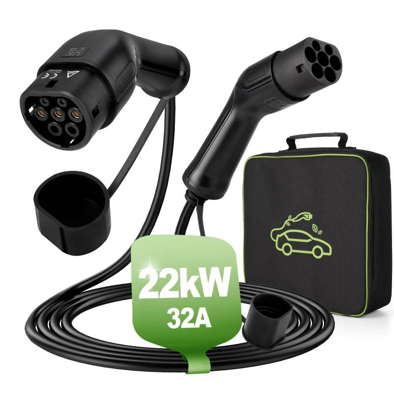 veco chajor Ladekabel typ 2 32A 22KW dreiphasig 5m Ladekabel Elektroauto typ 2 Ladekabel Universal Geeignet für Eurocars typ 2 ladekabel IEC62196 mit Tasche von veco chajor