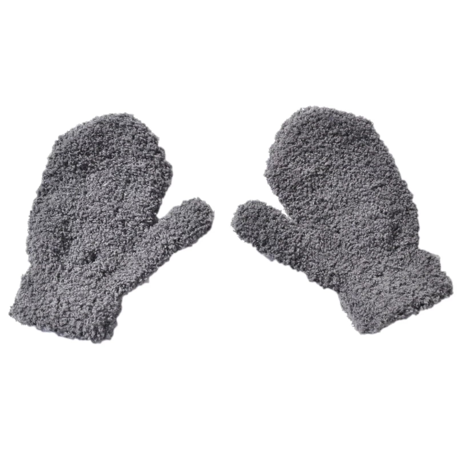 vejtmcc 1 Paar -Winter-beiläufige warme Fäustlinge Vollfinger-Outdoor-Plüschhandschuhe in Volltonfarbe 6 Farben Kopfschmuck Halloween (Dark Gray, One Size) von vejtmcc