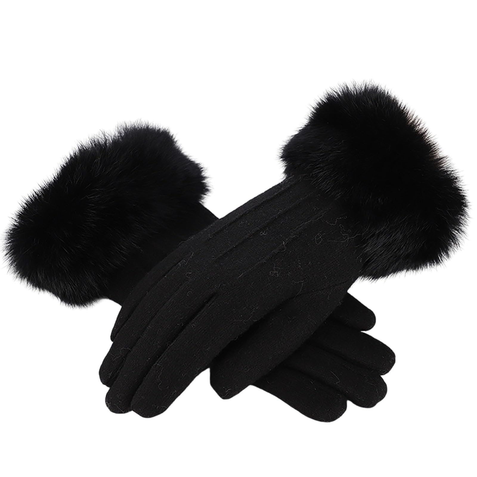 vejtmcc 1 Pair Winter Warm Screen Gloves For Women Fleece Lined Gloves Furry Cuffs Soft Thermal Winter Ski Gloves Braut Accessoires Winter (Black, One Size) von vejtmcc