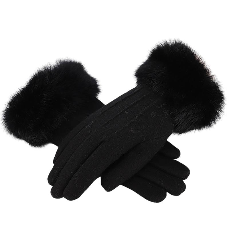 vejtmcc 1 Pair Winter Warm Screen Gloves For Women Fleece Lined Gloves Furry Cuffs Soft Thermal Winter Ski Gloves Braut Accessoires Winter (Black, One Size) von vejtmcc