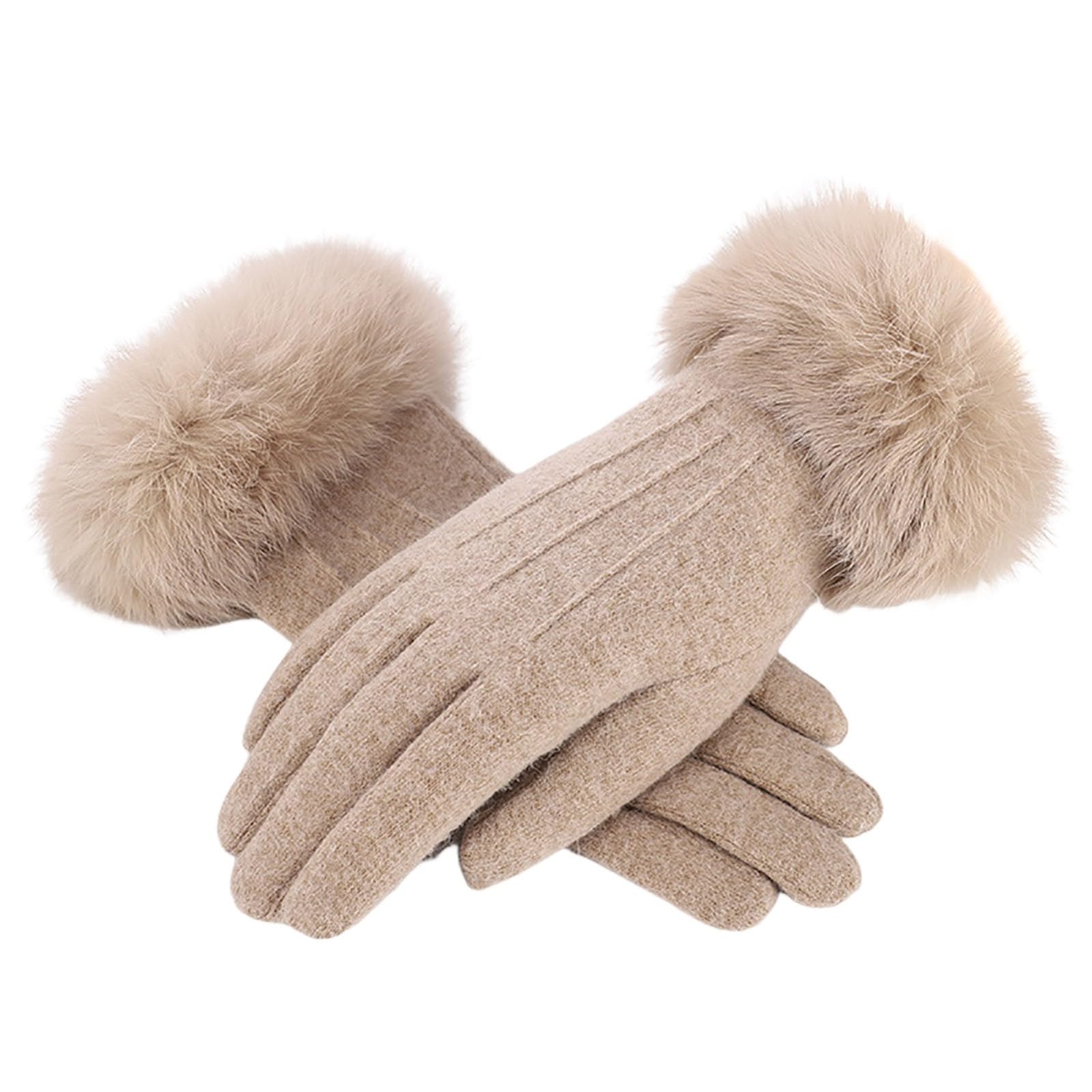 vejtmcc 1 Pair Winter Warm Screen Gloves For Women Fleece Lined Gloves Furry Cuffs Soft Thermal Winter Ski Gloves Braut Accessoires Winter (Khaki, One Size) von vejtmcc