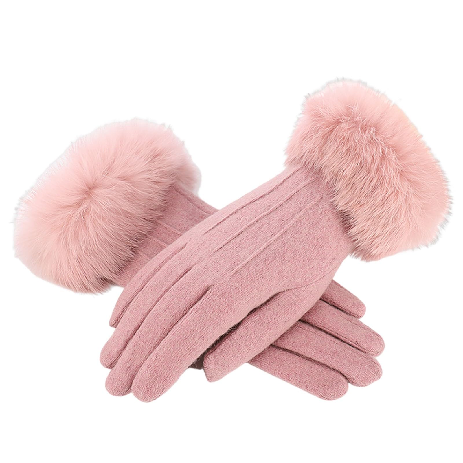 vejtmcc 1 Pair Winter Warm Screen Gloves For Women Fleece Lined Gloves Furry Cuffs Soft Thermal Winter Ski Gloves Braut Accessoires Winter (Pink, One Size) von vejtmcc