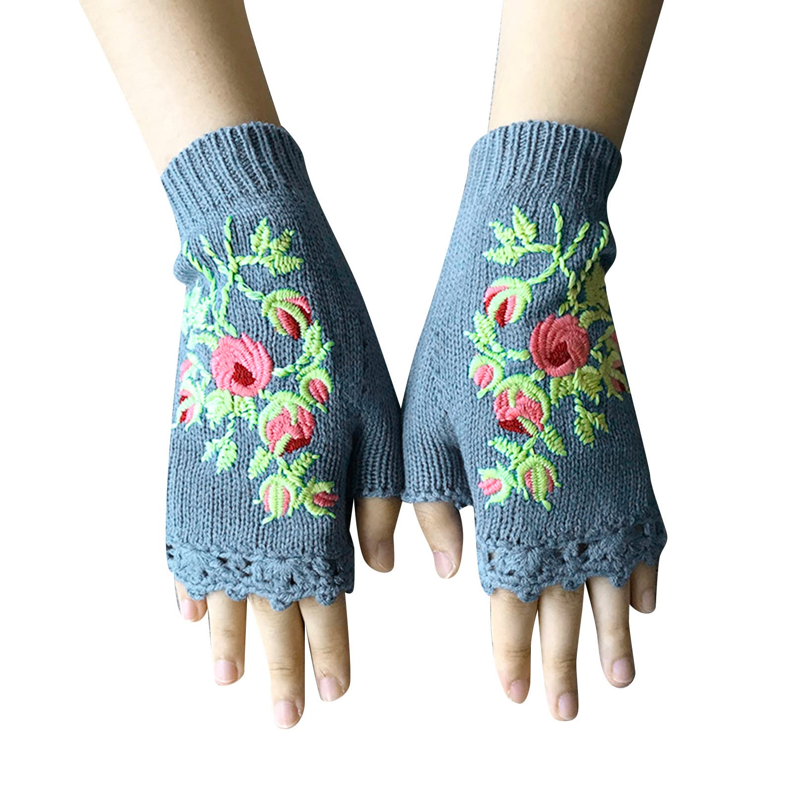 vejtmcc Damen Handgemachte Handschuhe Winter Handwärmer Stilvolle Handschuhe Damen Fingerlose Handschuhe Warm Gestrickte Halbe Finger Ärmel Thermohandschuhe Winter Damen (Blue, One Size) von vejtmcc