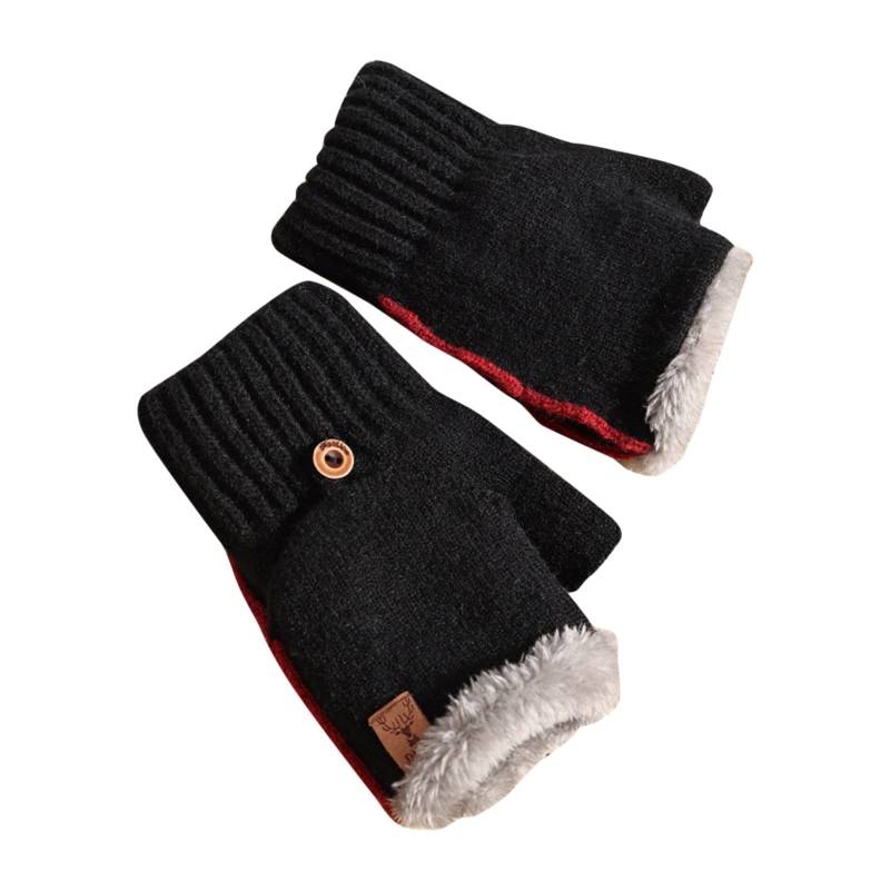 vejtmcc Damenhandschuhe Winterplüsch Halbfinger verdickte offene Fingerklappe Reiten im Freien kalte Winterwärme Bauchtanz Kostüm Damen Große Größen (Black, One size) von vejtmcc