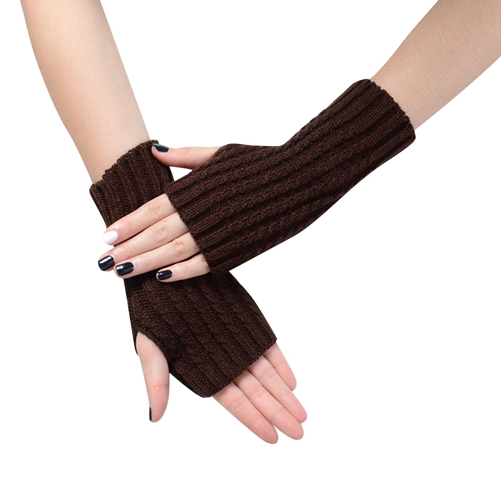 vejtmcc Einfarbige Strickwolle für Damen, halbe Finger, lange Handschuhe, und Winter, warme Tau-Finger-Blumen-Hülse für Damen, kurze Arm-Hülse Stoffhandschuhe Schwarz (B, One Size) von vejtmcc