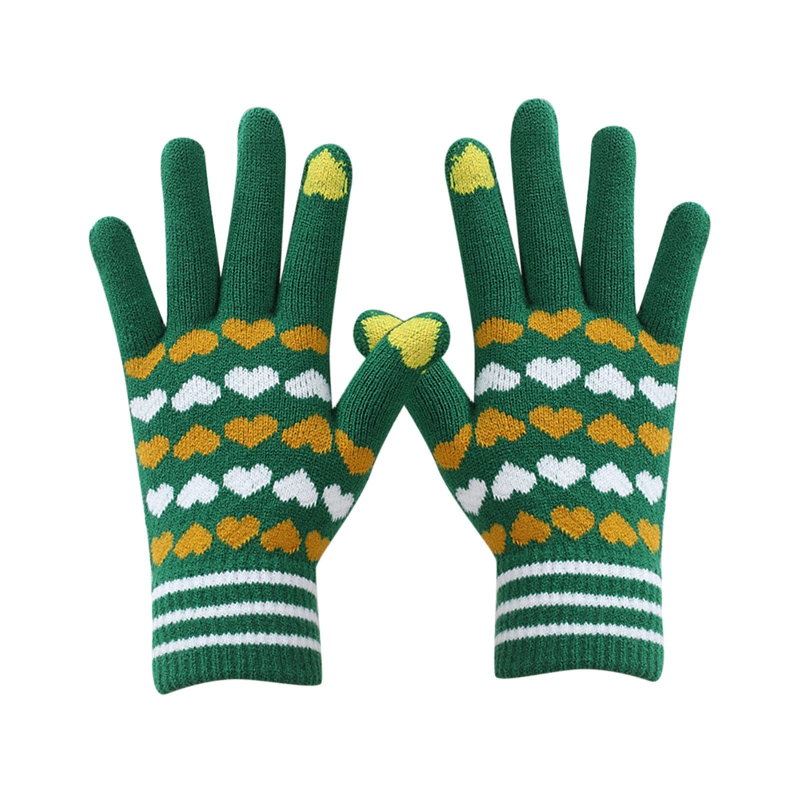 vejtmcc Frauen können Screen-Handschuhe aktivieren Warme Stretch-Strickhandschuhe Fäustlinge Winter Warm halten Stricken Herz Druck Golves Studenten Outdoor Reiten Wandern Fäustlinge (Green, One Size) von vejtmcc