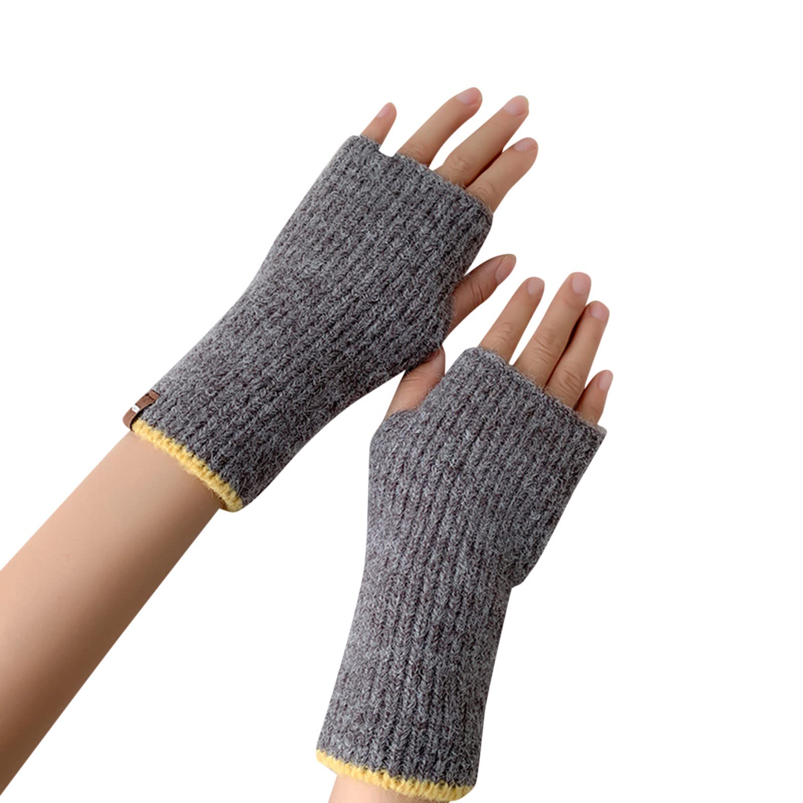 vejtmcc Frauen- und Winter-süße solide zweifarbige halbgestrickte Wollhandschuhe Lange Handschuhe Fingerlos Damen (Grey, One Size) von vejtmcc