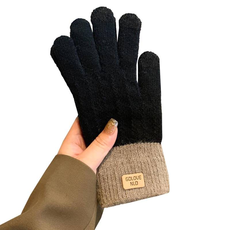 vejtmcc Gloves Women's Winter Padded Outdoor Cycling Car Cold Non Slip Screen Driving To Keep Warm Fingerhandschuhe (Black, One Size) von vejtmcc